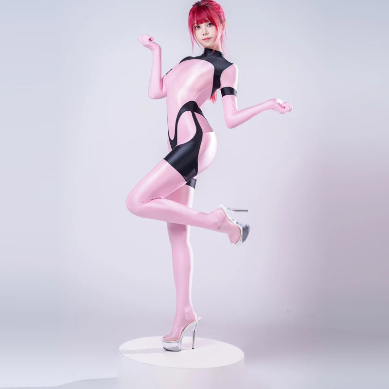 Sexy gloss see through swimsuit Oil shiny back zipper jumpsuit body suits japanese women play the role Tights swimsuit
