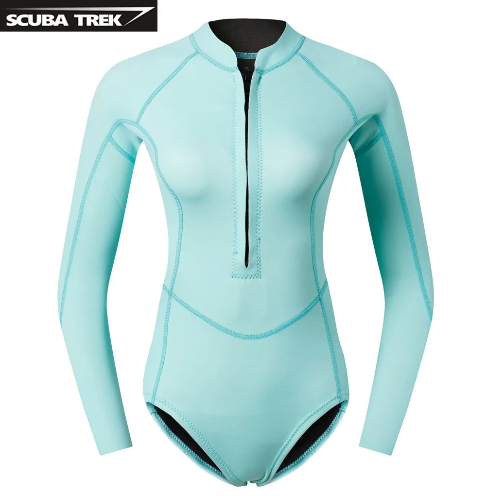 Women's Swimsuit 2mm Wetsuit Girls Bikini Wet Suit Long Sleeve Swimsuit Snorkeling Suit One-piece Swimsuit Surf Suit