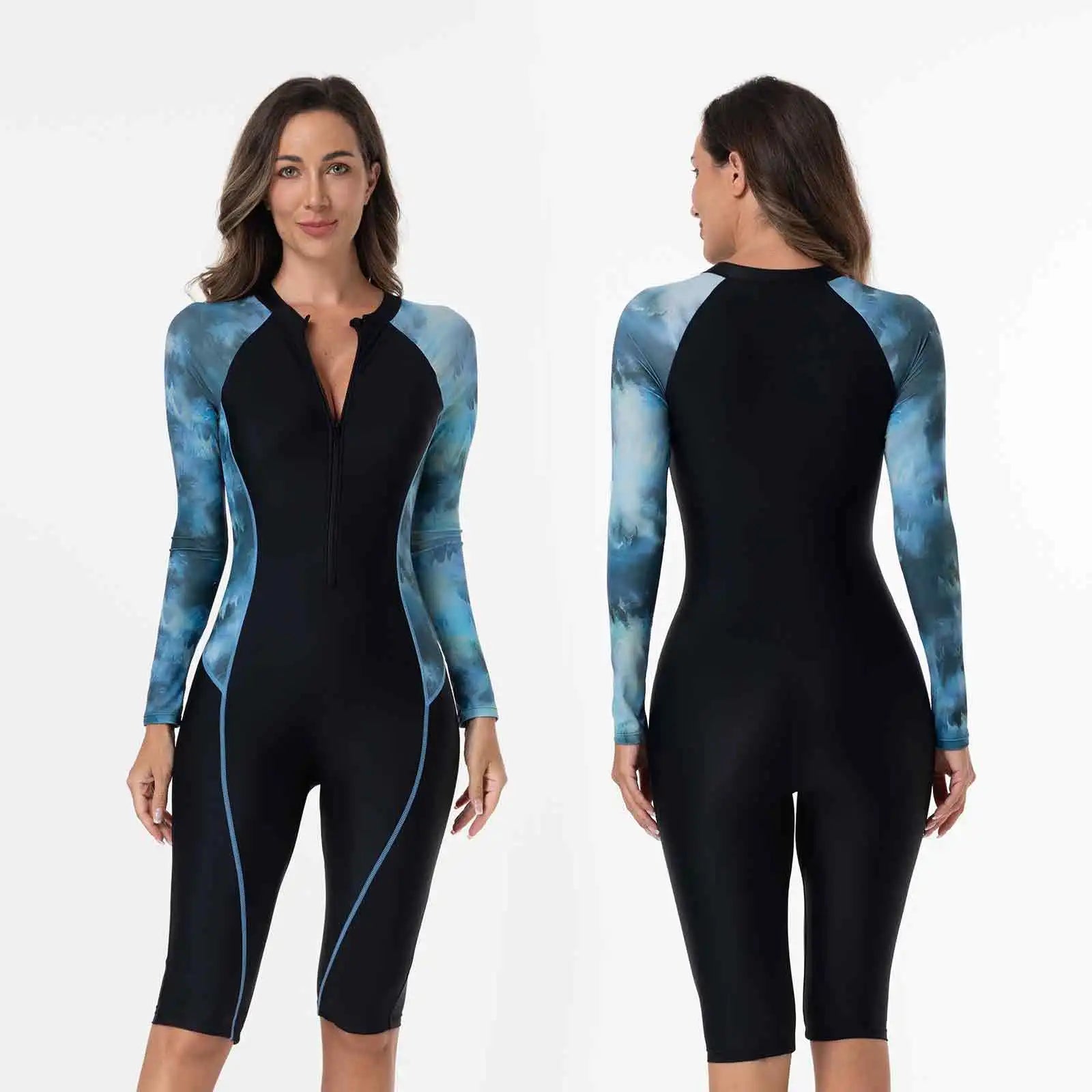 Women Swimsuit With Sleeve Female One-Piece Bathing Suit Summer Beachwear Swimming Costume Woman Full Swimwear Surfing Suit