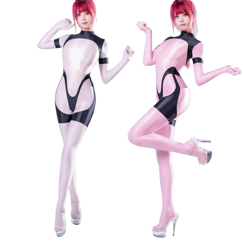 Sexy gloss see through swimsuit Oil shiny back zipper jumpsuit body suits japanese women play the role Tights swimsuit