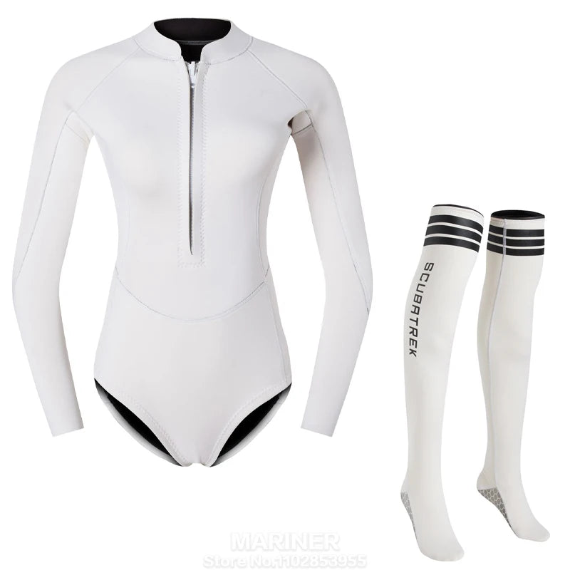 Women's Swimsuit 2mm Wetsuit Girls Bikini Wet Suit Long Sleeve Swimsuit Snorkeling Suit One-piece Swimsuit Surf Suit