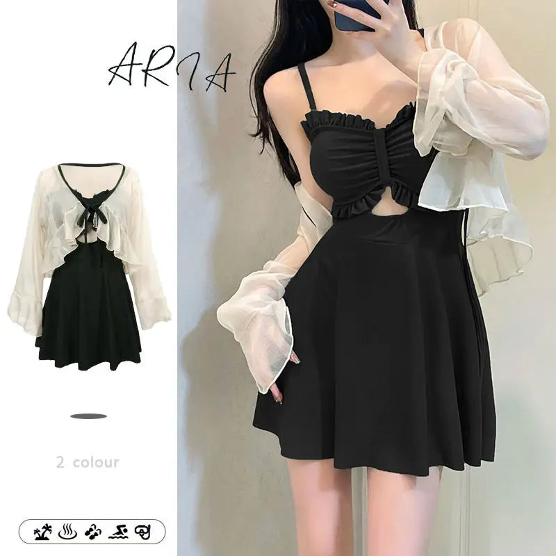 Women Swimsuit 2025 New Summer One-piece Slim Conservative Skirt Avocado Green High-end Sexy Hot Spring Swimsuit
