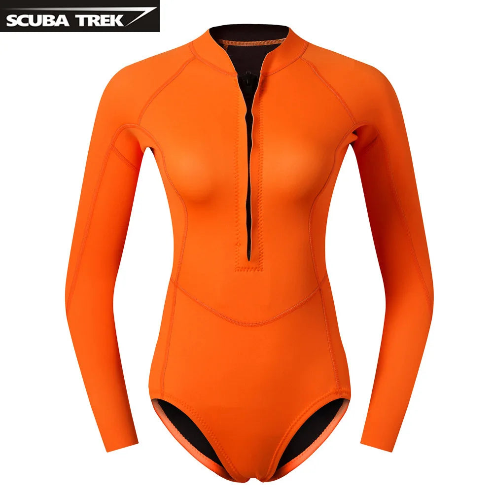 Women's Swimsuit 2mm Wetsuit Girls Bikini Wet Suit Long Sleeve Swimsuit Snorkeling Suit One-piece Swimsuit Surf Suit