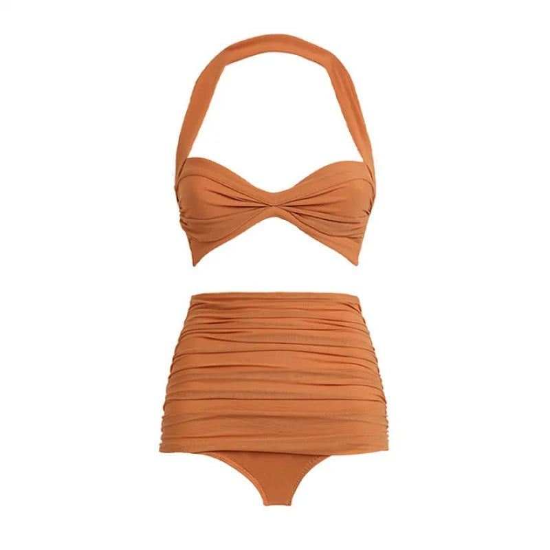 One-Shoulder One-Piece Swimsuit with Skirt Caramel Bathing Suit Cover-Up 2-Piece Women’s Beachwear Vacation Outfit  Swim Dress
