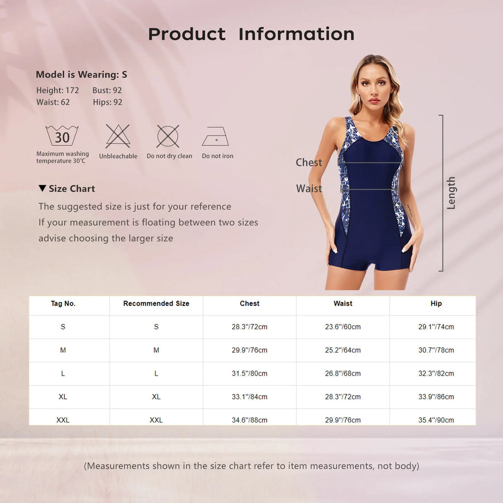 Womens Swim Jumpsuit Beachwear One-piece Printed Swimsuit Sleeveless Boyleg Padded Athletic Swimwear Training Bathing Suits
